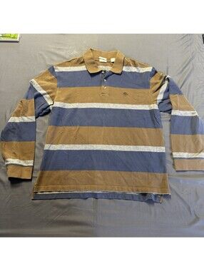 Timberland Shirt Mens XXL Long Sleeve Polo Brown Blue Striped Stratham Issue 90s